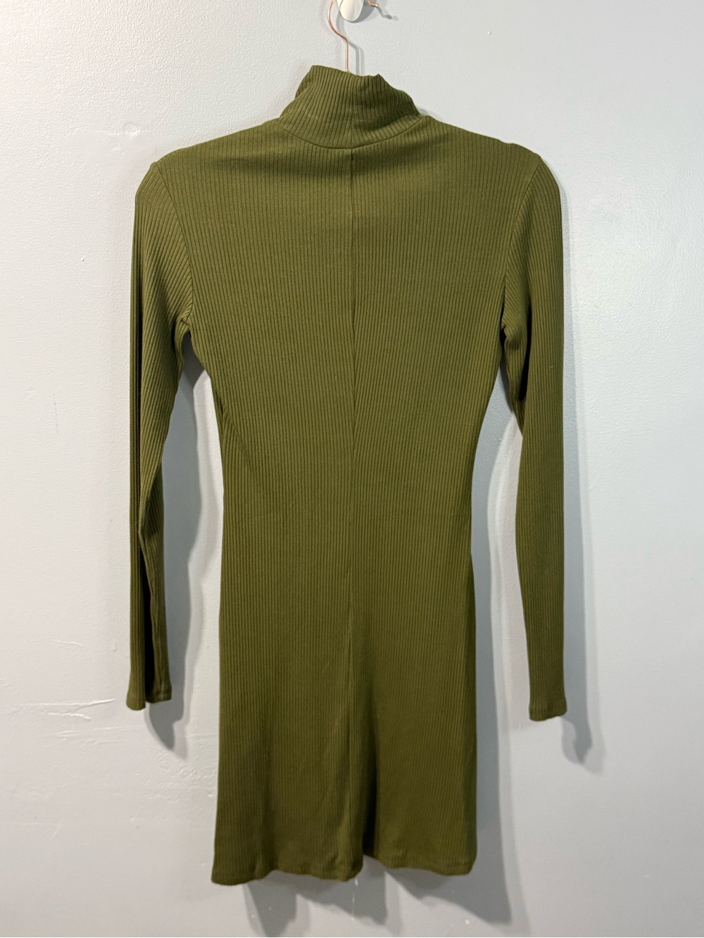 Reformation Jeans Olive Green Ribbed Mock Neck Long Sleeve Mini Dress Womens S - Picture 3 of 10